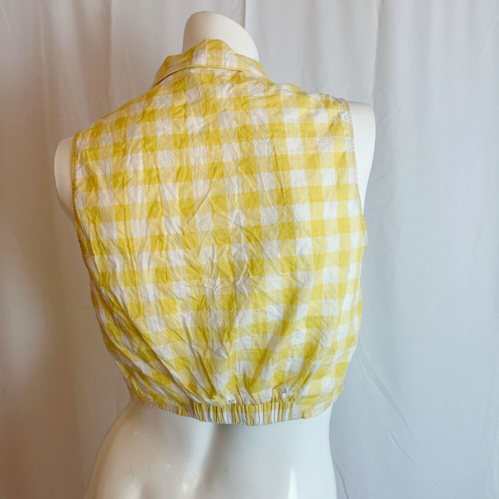Lush Nordstrom Yellow Gingham Tank Top Tied Cropped Coquette Summer Size S - Picture 3 of 6